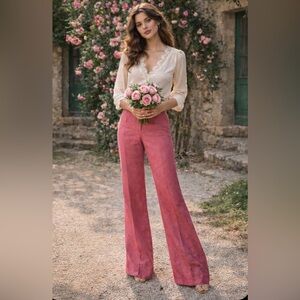 GIULIVA HERITAGE Laura Trousers IT38 /2 Wide Leg Linen Pink Pants  Italy  NWT